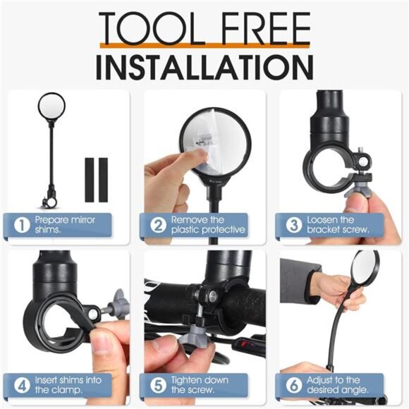 Bike Mirror Handlebar Mount, Adjustable Rotatable Bicycle Rear View Mirror, Wide - Picture 2 of 7